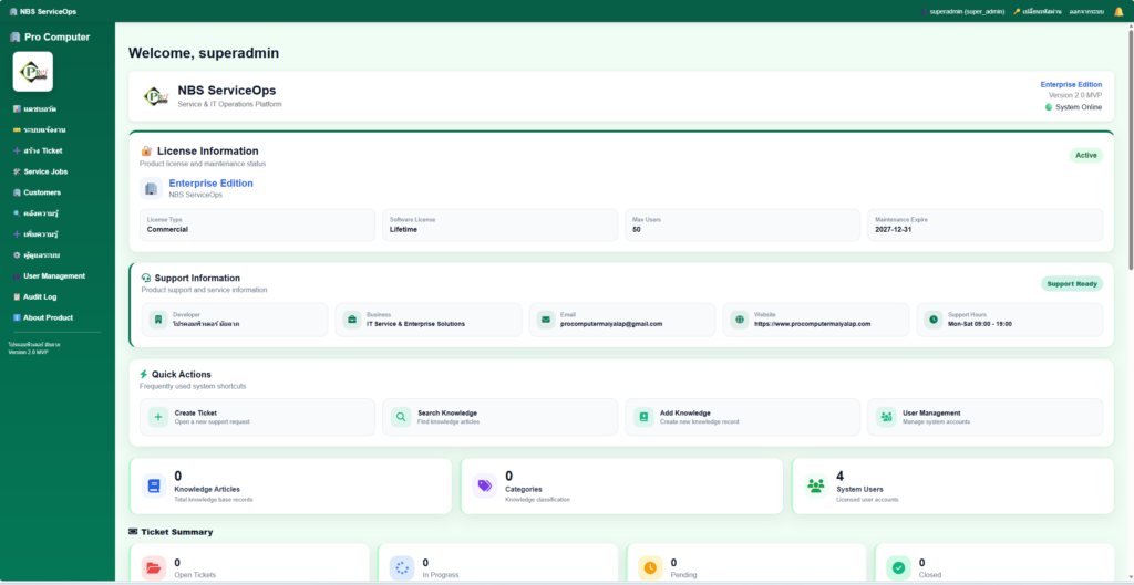 NBS ServiceOps Dashboard ระบบจัดการงานและองค์ความรู้